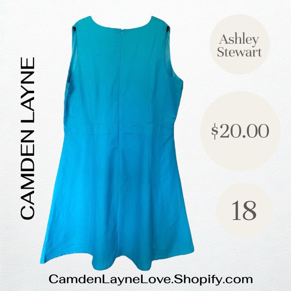 Ashley Stewart Blue Sleeveless V-Neck A-Line Midi Dress - Picture 3 of 3
